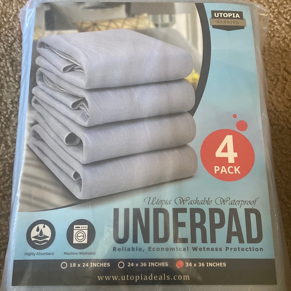 4 Pack Waterproof Utopia Underpad 34x36in New